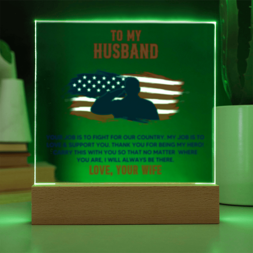 To My Husband - Veteran - USA - Acrylic Square LED Plaque