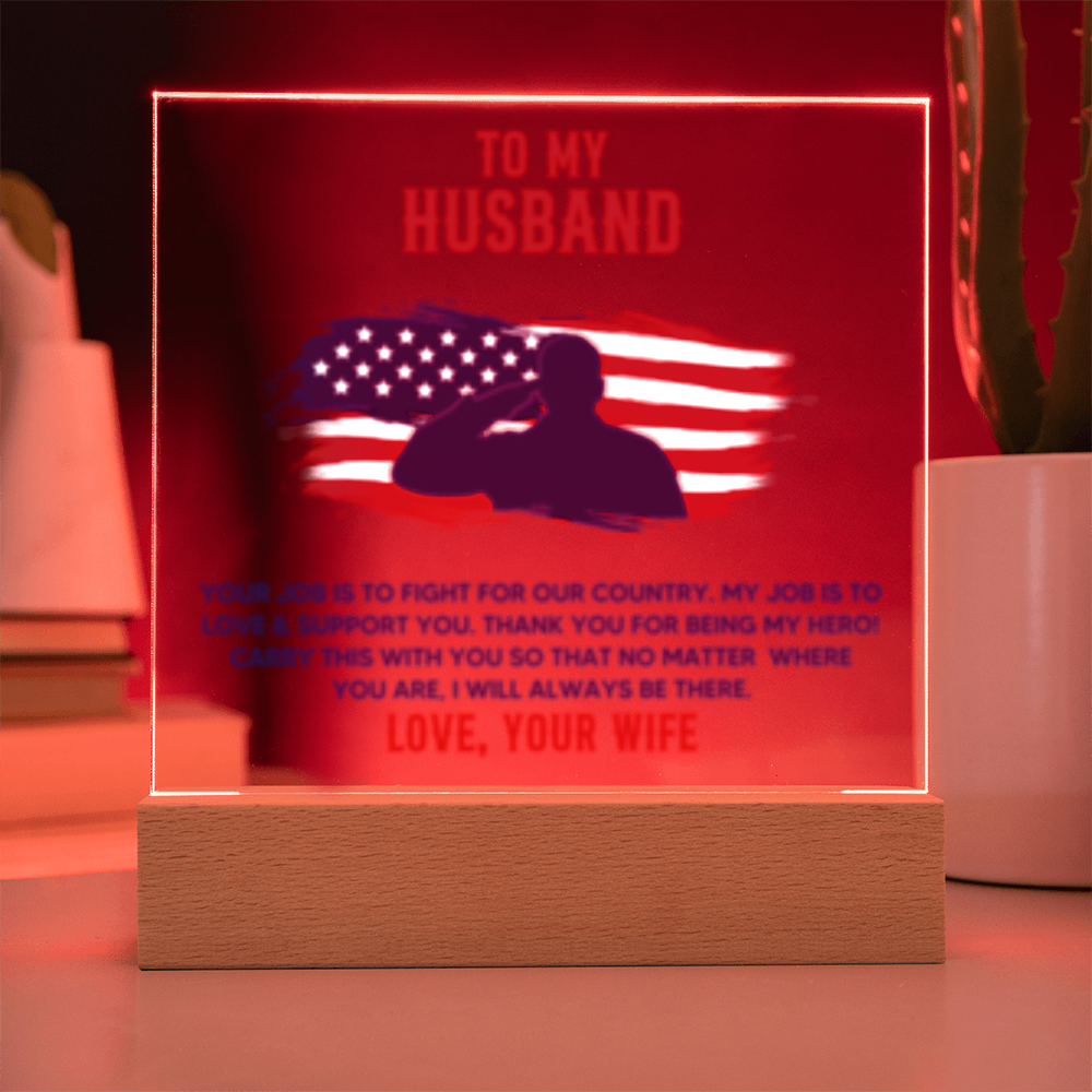 To My Husband - Veteran - USA - Acrylic Square LED Plaque