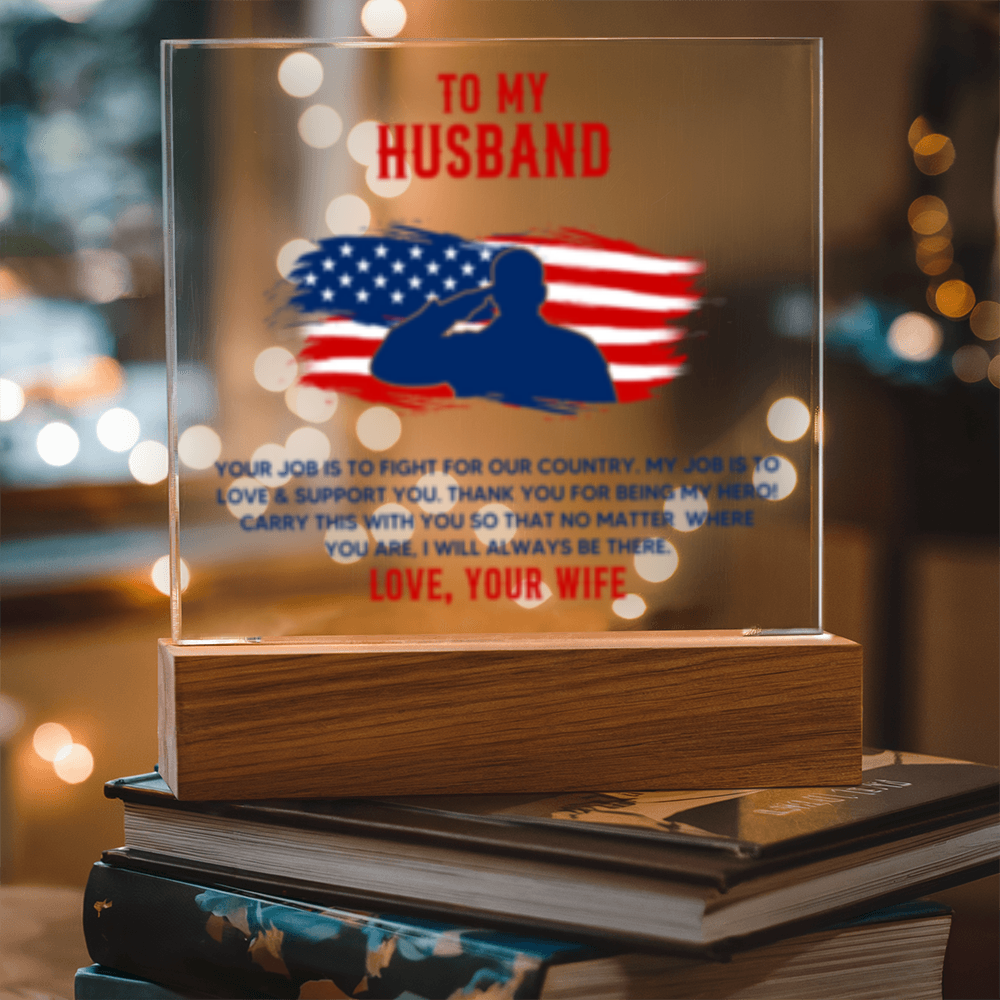 To My Husband - Veteran - USA - Acrylic Square LED Plaque