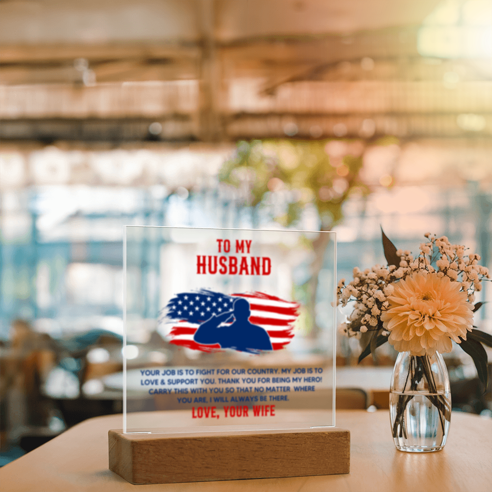 To My Husband - Veteran - USA - Acrylic Square LED Plaque