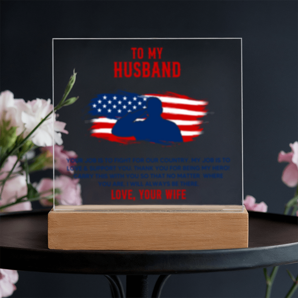 To My Husband - Veteran - USA - Acrylic Square LED Plaque