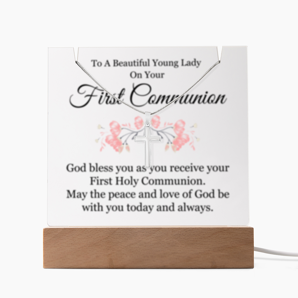 1st Communion - Keepsake Acrylic & Stainless Steel Cross Necklace