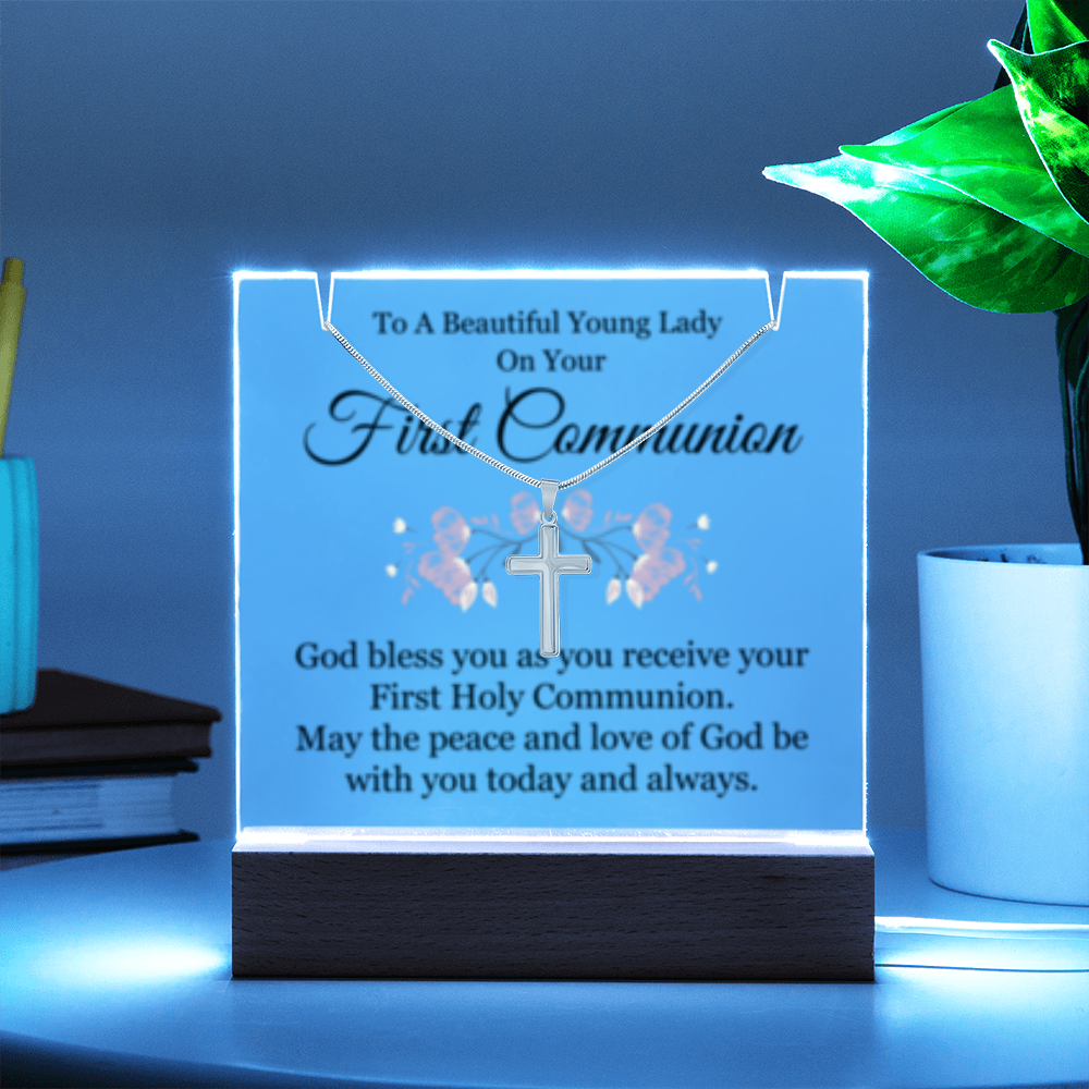 1st Communion - Keepsake Acrylic & Stainless Steel Cross Necklace