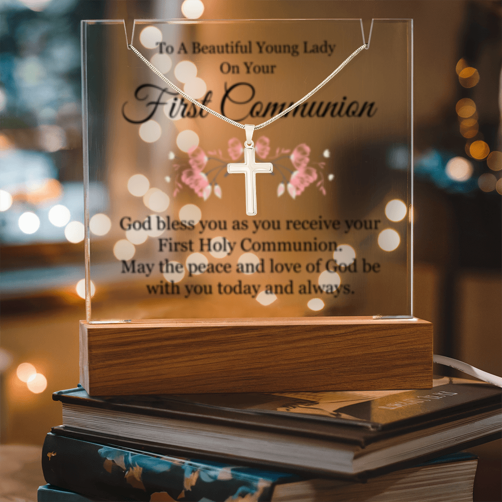1st Communion - Keepsake Acrylic & Stainless Steel Cross Necklace
