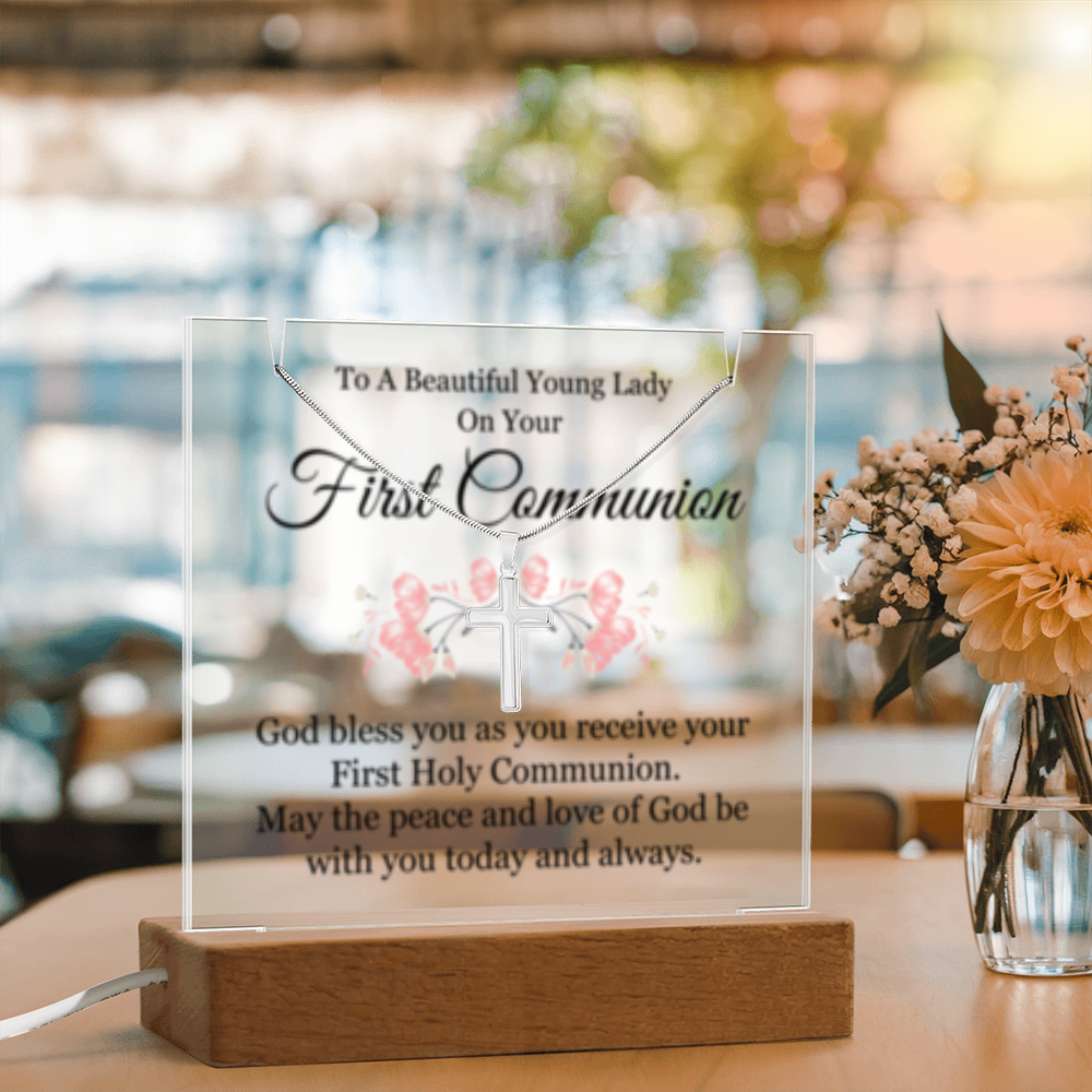 1st Communion - Keepsake Acrylic & Stainless Steel Cross Necklace
