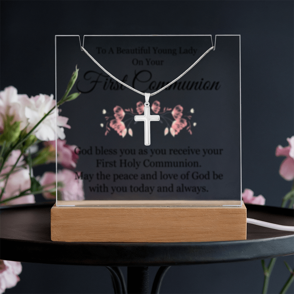 1st Communion - Keepsake Acrylic & Stainless Steel Cross Necklace
