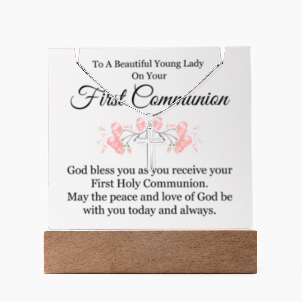 1st Communion - Keepsake Acrylic & Stainless Steel Cross Necklace