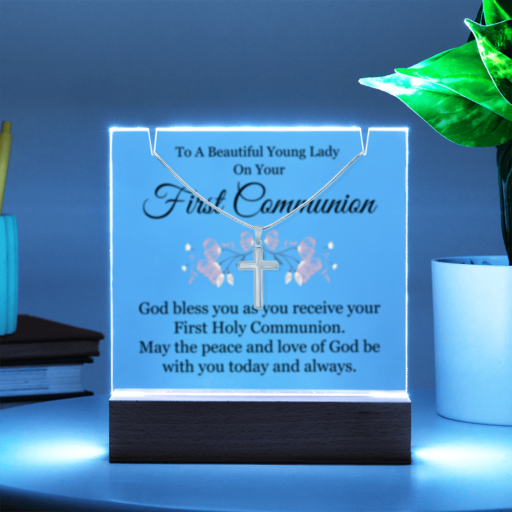 1st Communion - Keepsake Acrylic & Stainless Steel Cross Necklace
