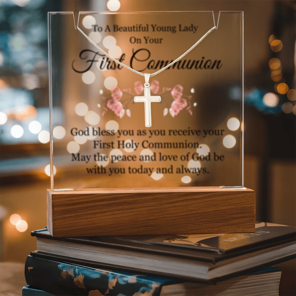 1st Communion - Keepsake Acrylic & Stainless Steel Cross Necklace