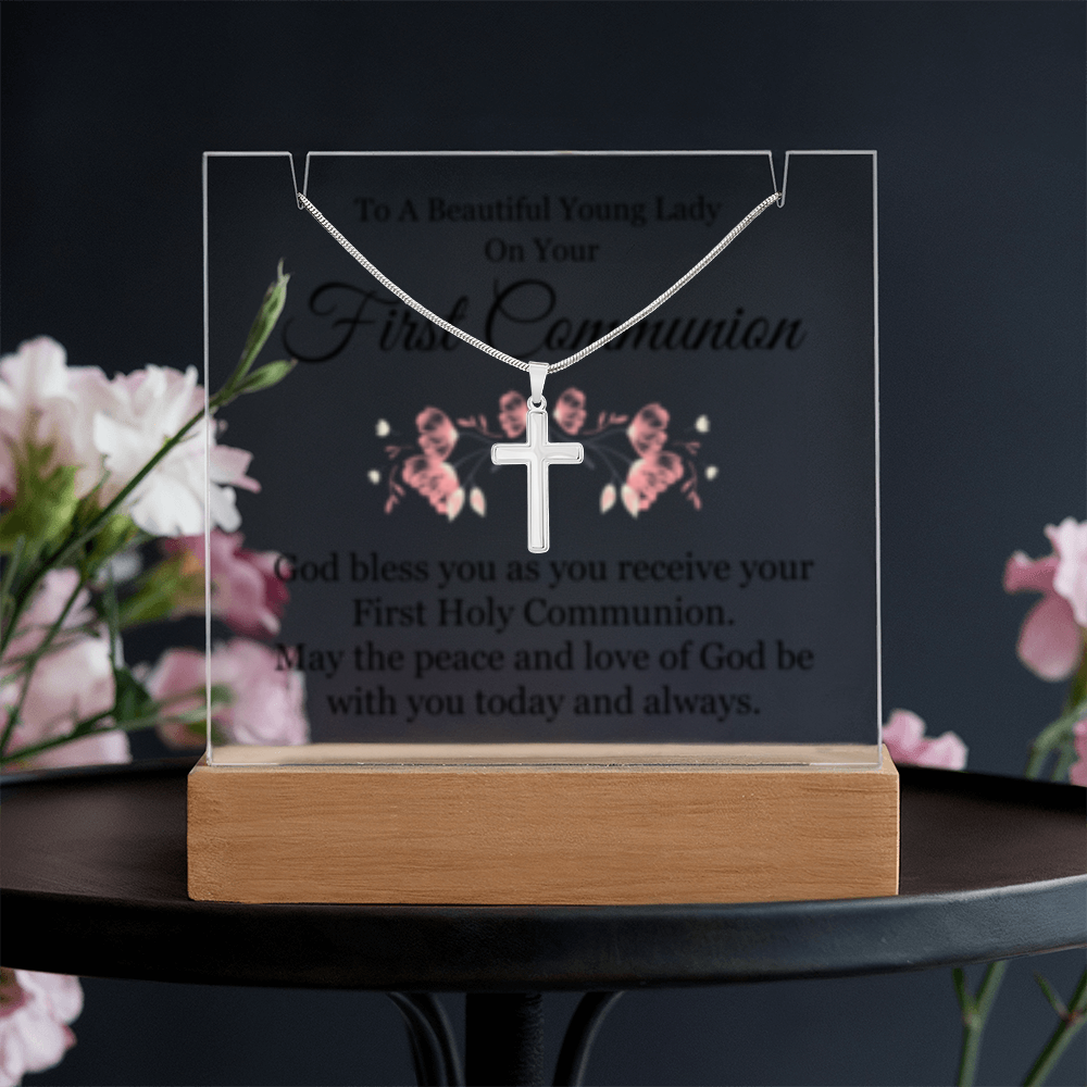 1st Communion - Keepsake Acrylic & Stainless Steel Cross Necklace