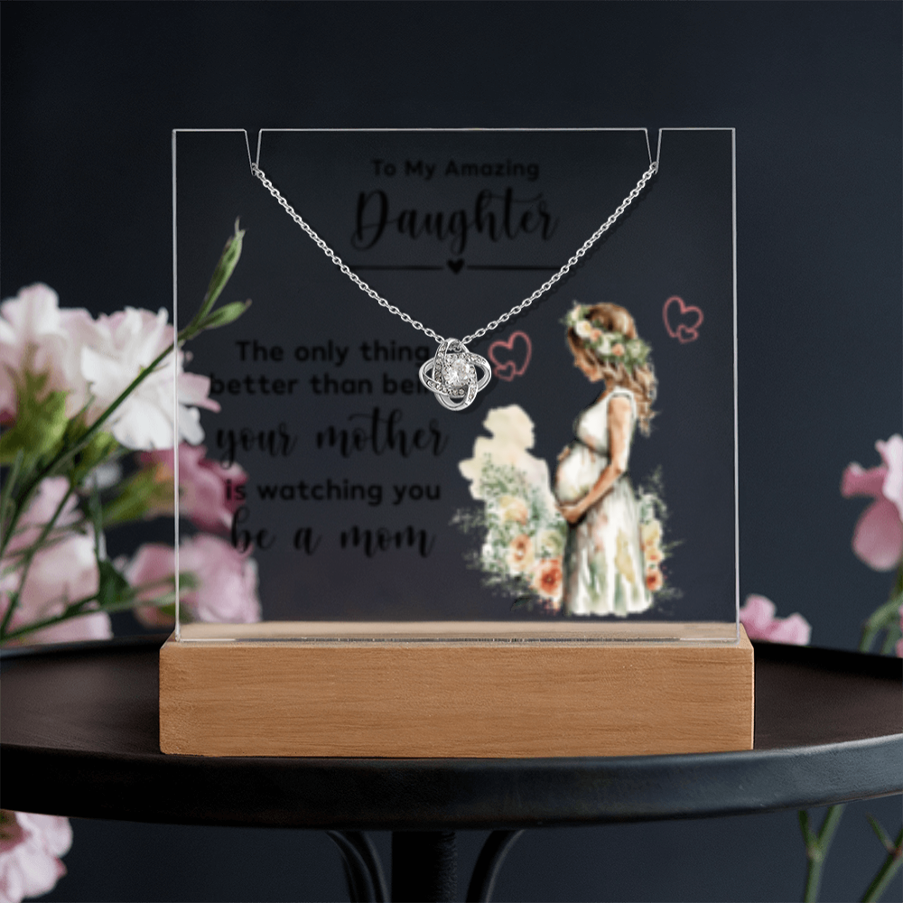 SALE!!-NEW!! - Daughter - New Mom - Keepsake Acrylic & Love Knot Necklace- GOLD FINSIH! - SALE!!