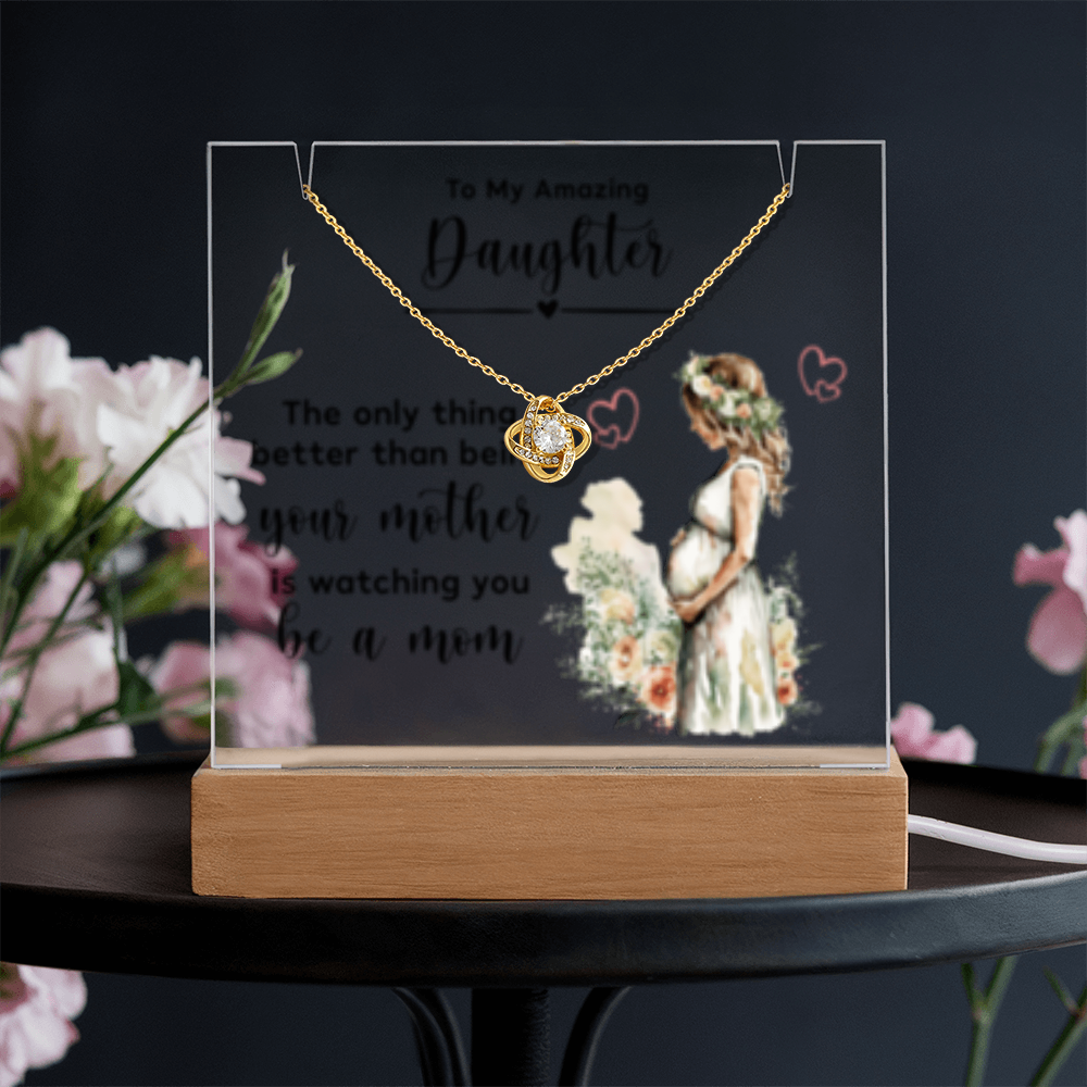 SALE!!-NEW!! - Daughter - New Mom - Keepsake Acrylic & Love Knot Necklace- GOLD FINSIH! - SALE!!