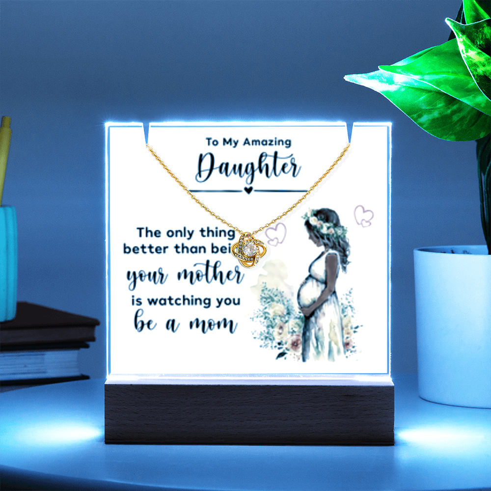 SALE!!-NEW!! - Daughter - New Mom - Keepsake Acrylic & Love Knot Necklace- GOLD FINSIH! - SALE!!