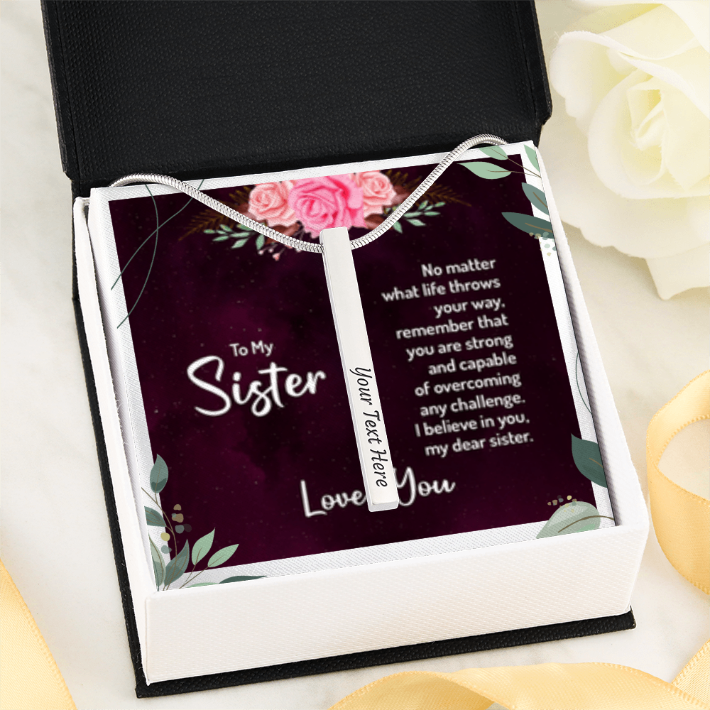 Sister- No Matter What - I love You! - Engraved 4-Sided Stick Necklace