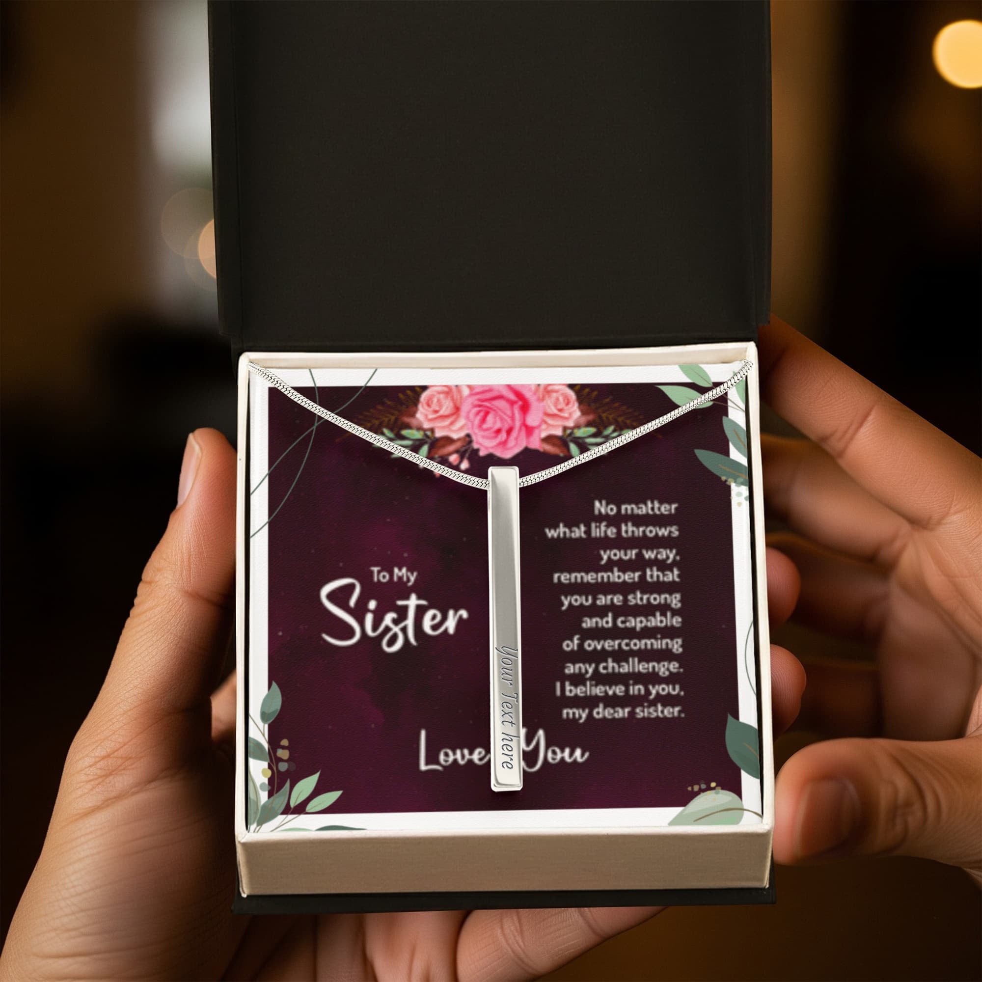 Sister- No Matter What - I love You! - Engraved 4-Sided Stick Necklace