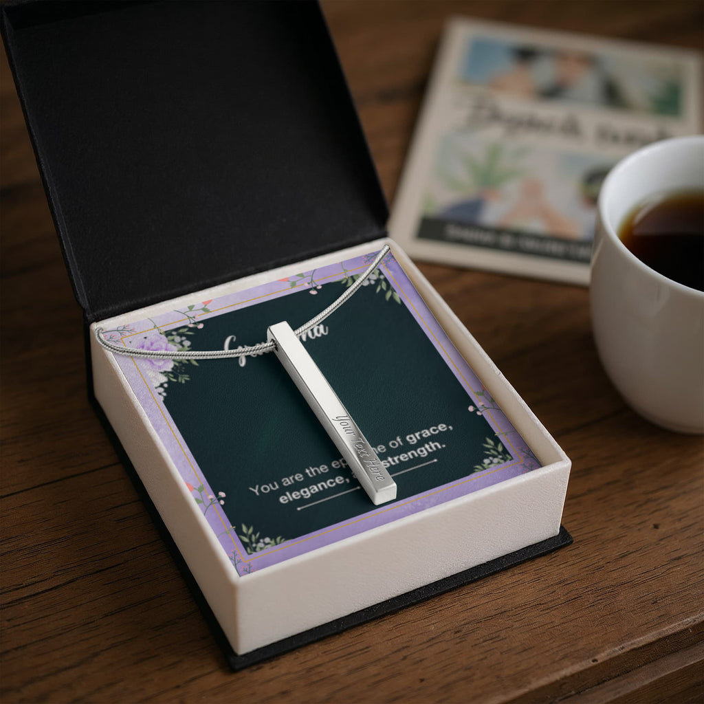 Grandma's Grace, Elegance, Strength - Custom Engraved 4-Sided Stick Necklace