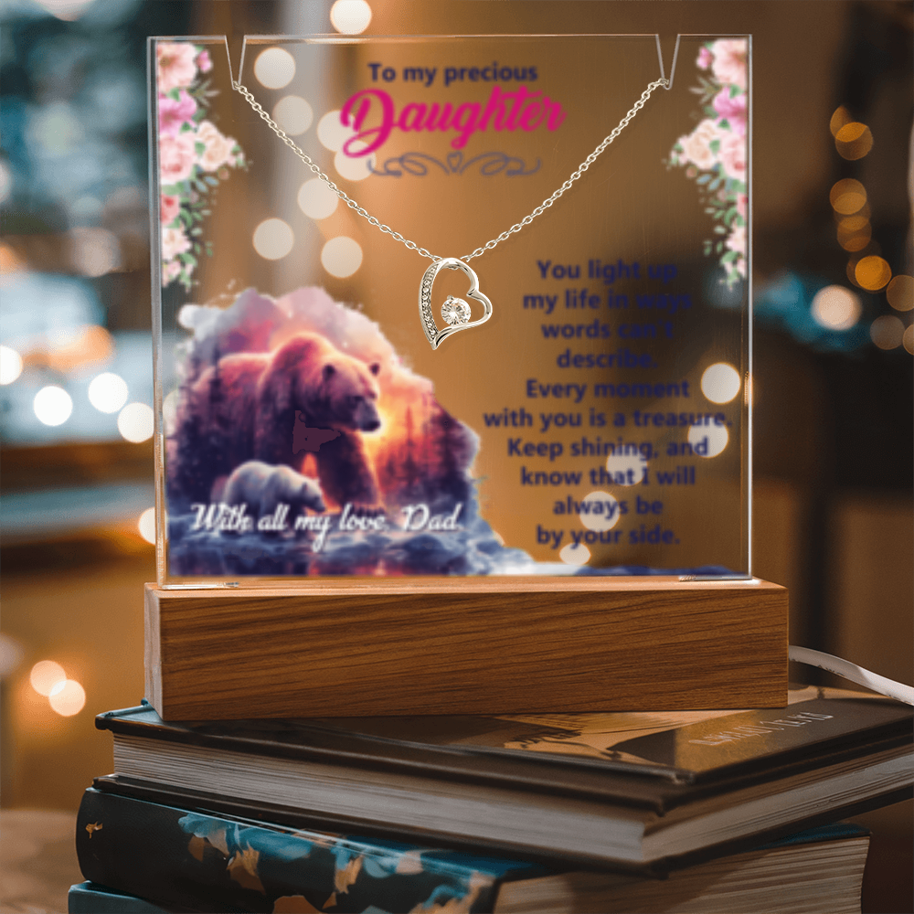 To My Precious Daughter-  Keepsake  LED Acrylic & Forever Love Necklace
