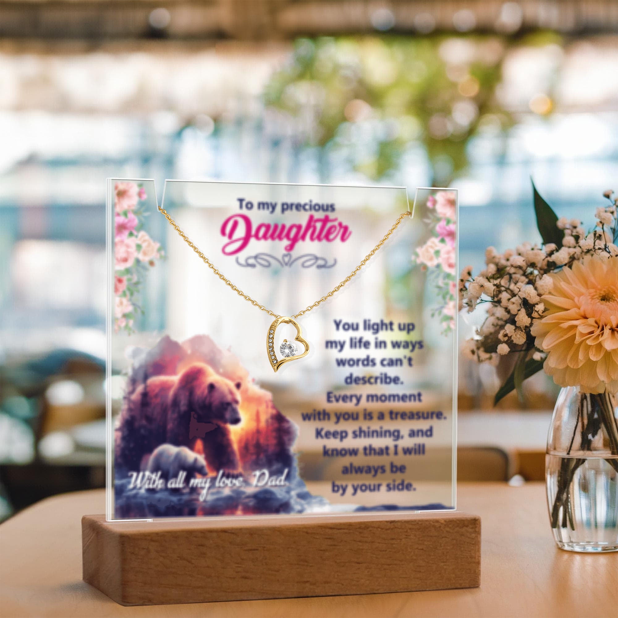 To My Precious Daughter-  Keepsake  LED Acrylic & Forever Love Necklace