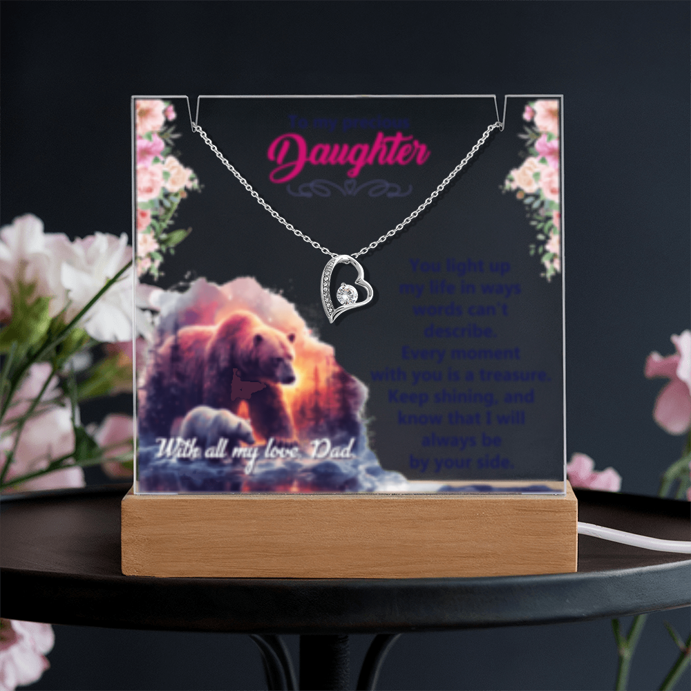 To My Precious Daughter-  Keepsake  LED Acrylic & Forever Love Necklace