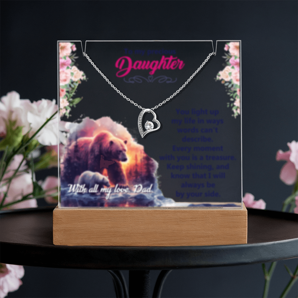 To My Precious Daughter-  Keepsake  LED Acrylic & Forever Love Necklace