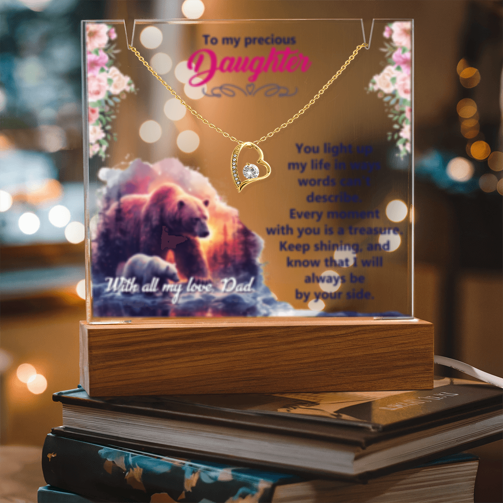 To My Precious Daughter-  Keepsake  LED Acrylic & Forever Love Necklace