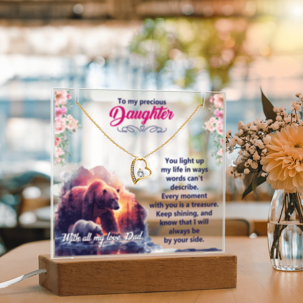 To My Precious Daughter-  Keepsake  LED Acrylic & Forever Love Necklace