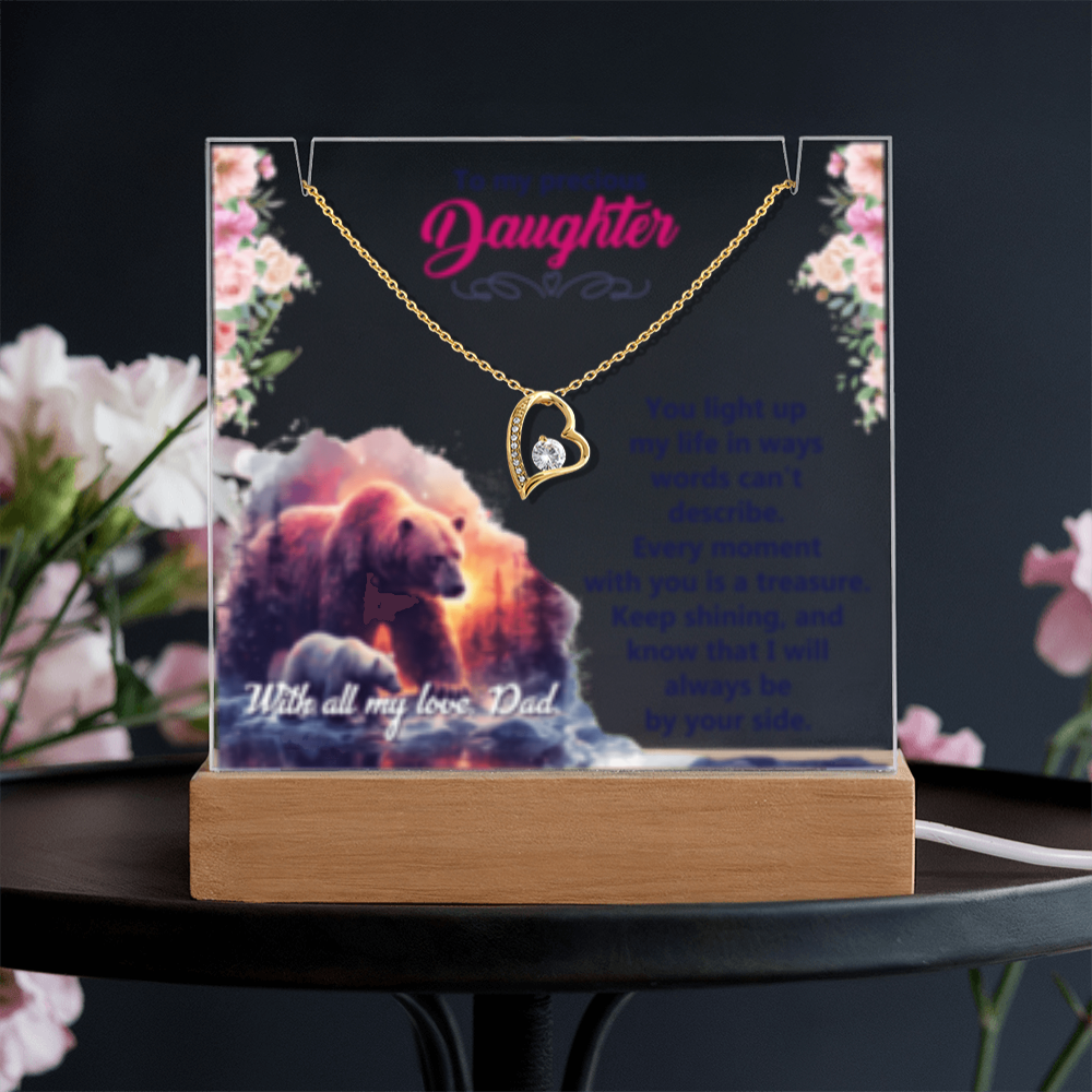 To My Precious Daughter-  Keepsake  LED Acrylic & Forever Love Necklace