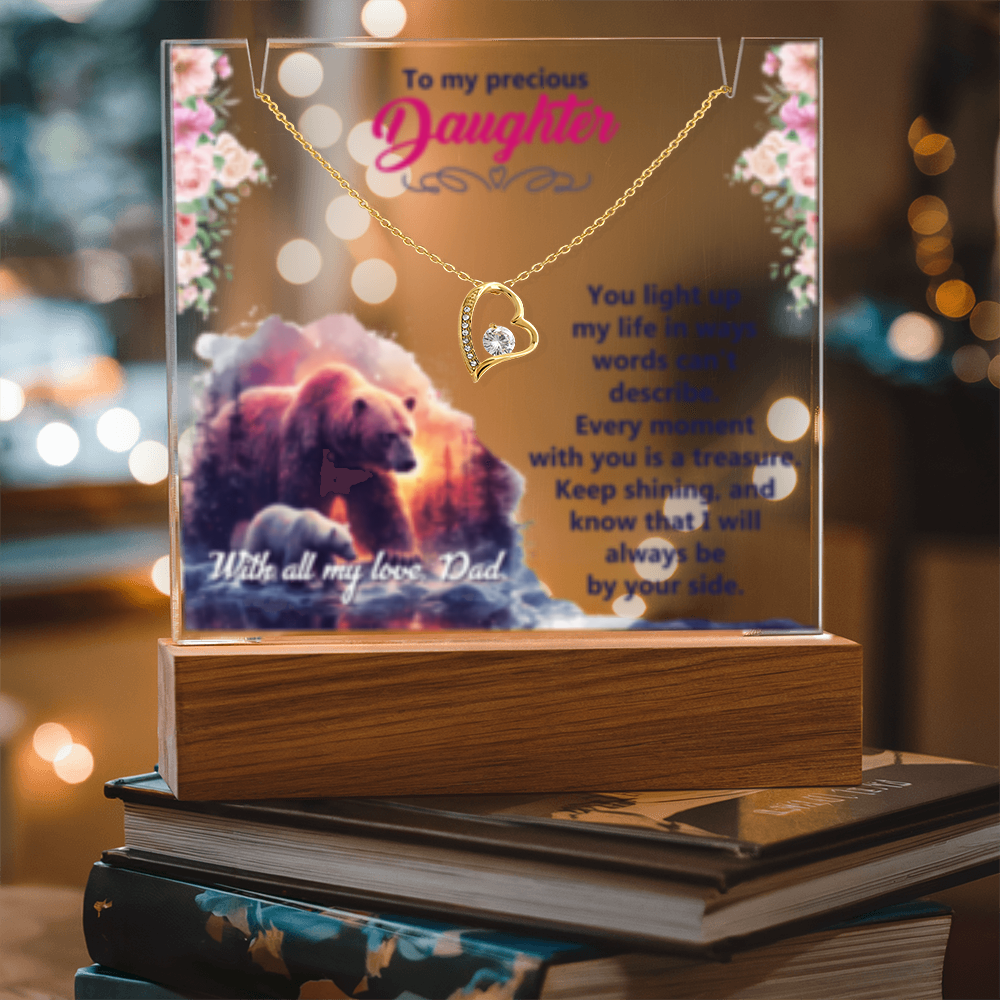 To My Precious Daughter-  Keepsake  LED Acrylic & Forever Love Necklace