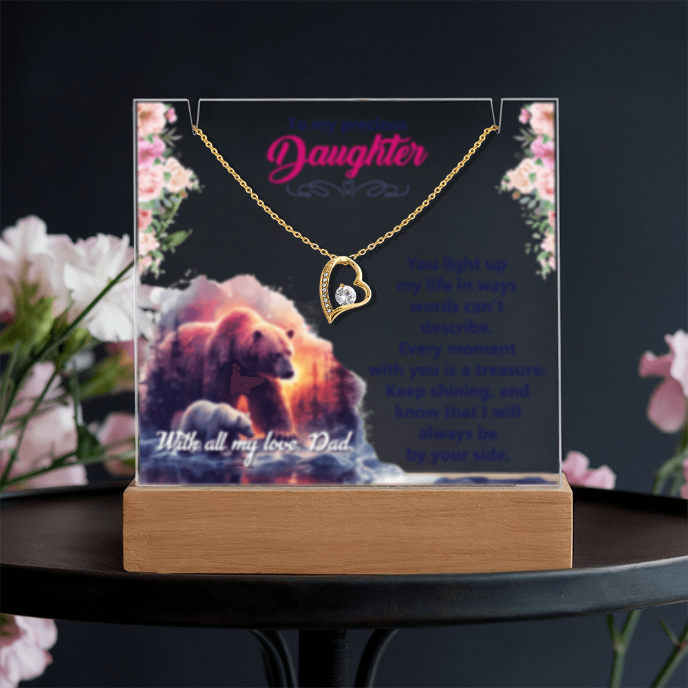 To My Precious Daughter-  Keepsake  LED Acrylic & Forever Love Necklace