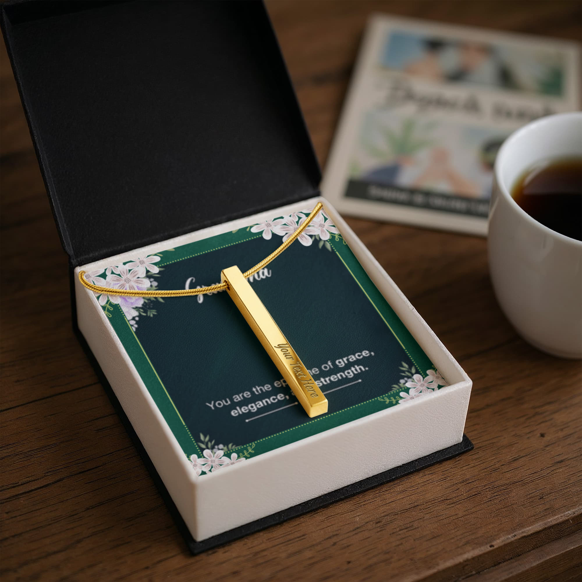 Grandma's Grace, Elegance, Strength - Custom Engraved 4-Sided Stick Necklace