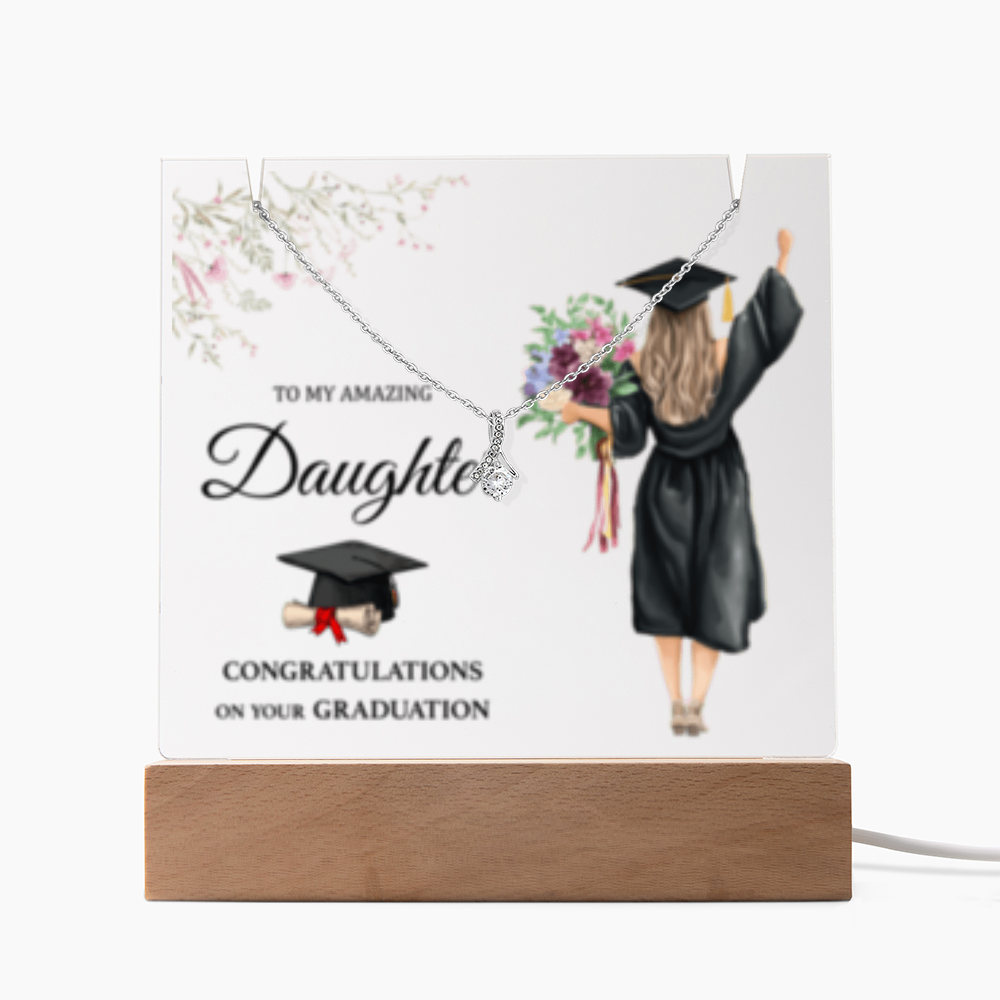 SALE!! -Daughter -Blonde Hair- Graduation - Keepsake LED Acrylic & Alluring Beauty Necklace- GOLD FINSIH!-