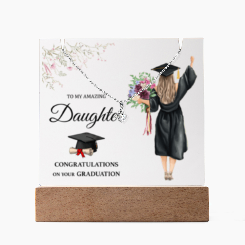 SALE!! -Daughter -Blonde Hair- Graduation - Keepsake LED Acrylic & Alluring Beauty Necklace- GOLD FINSIH!-
