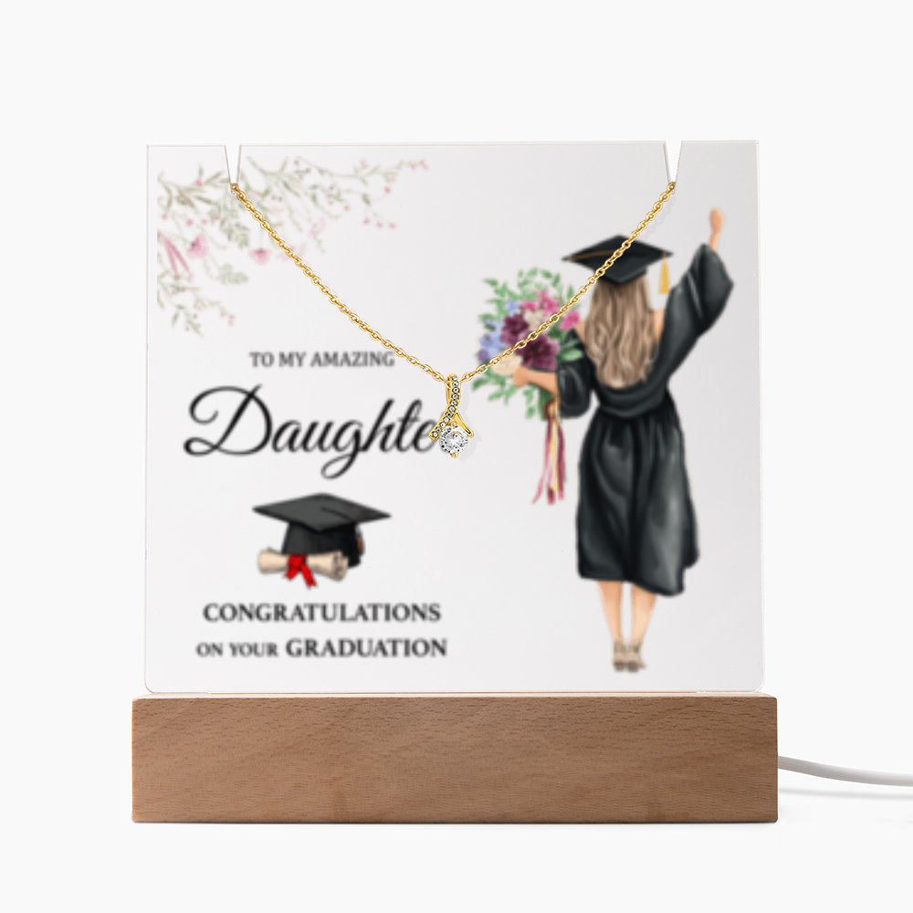 SALE!! -Daughter -Blonde Hair- Graduation - Keepsake LED Acrylic & Alluring Beauty Necklace- GOLD FINSIH!-