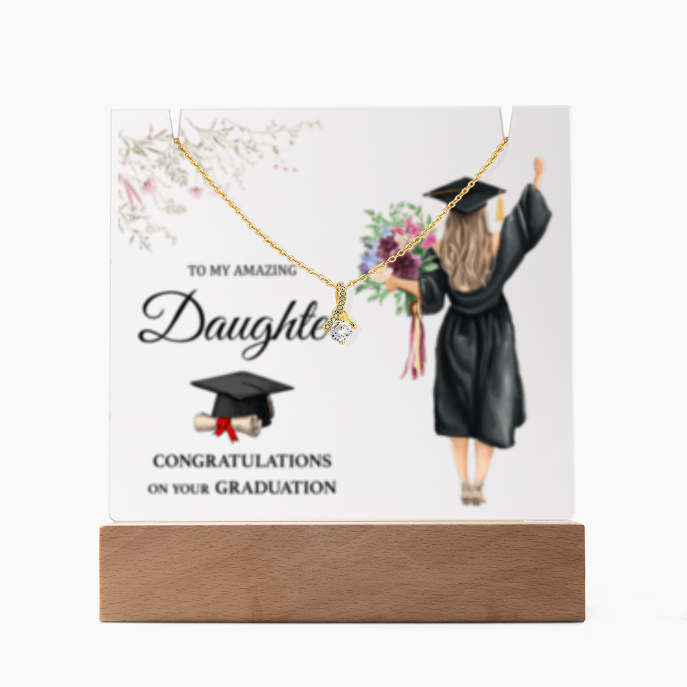 SALE!! -Daughter -Blonde Hair- Graduation - Keepsake LED Acrylic & Alluring Beauty Necklace- GOLD FINSIH!-