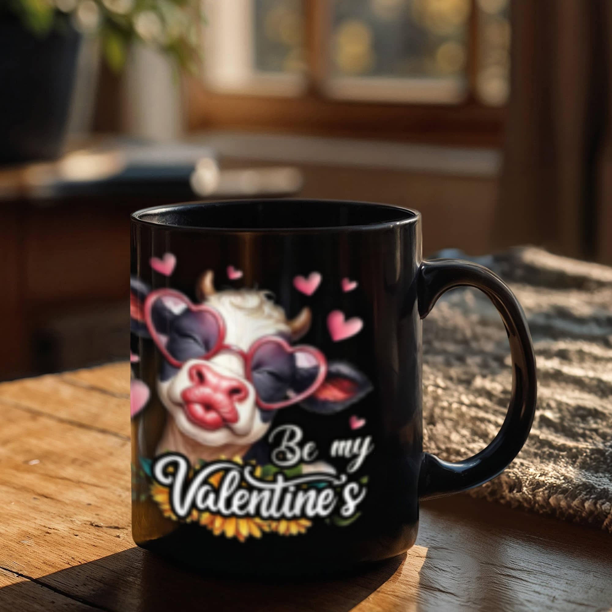 MOO My Valentine's - Black Ceramic Mug- Valentine Collection!