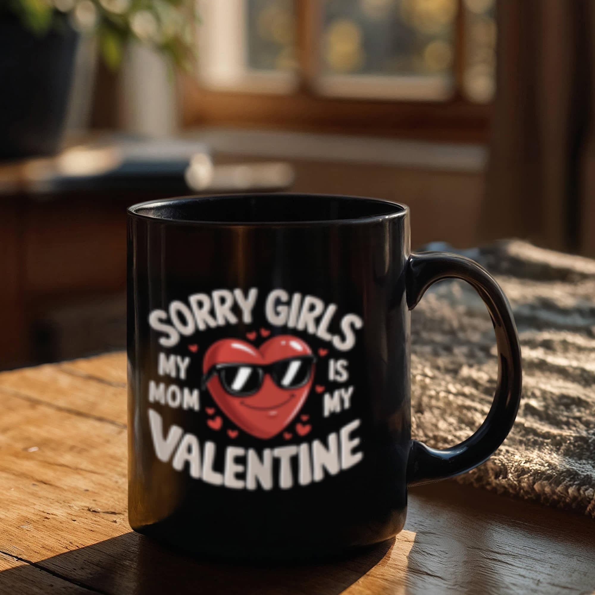 Sorry Girls Mom Is My Valentine - Black Ceramic Mug- Valentine Collection!