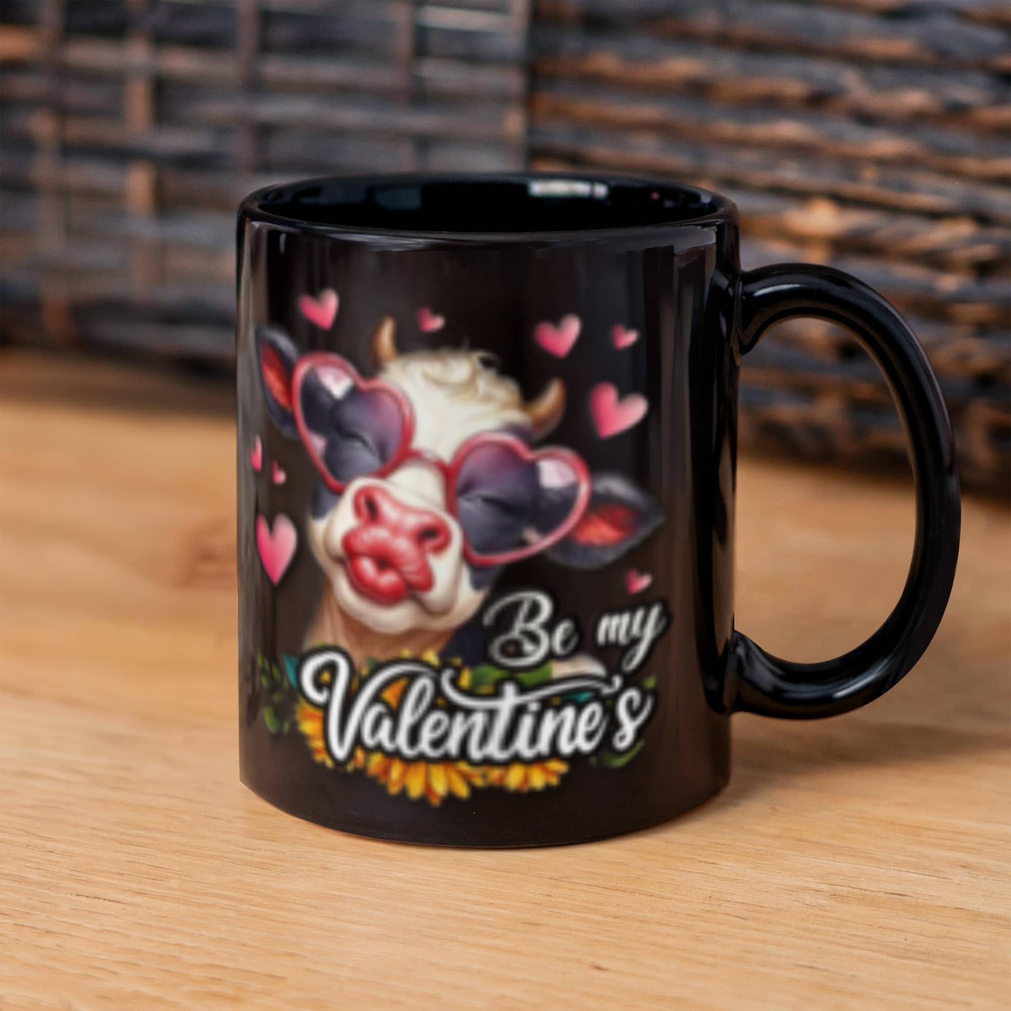 MOO My Valentine's - Black Ceramic Mug- Valentine Collection!
