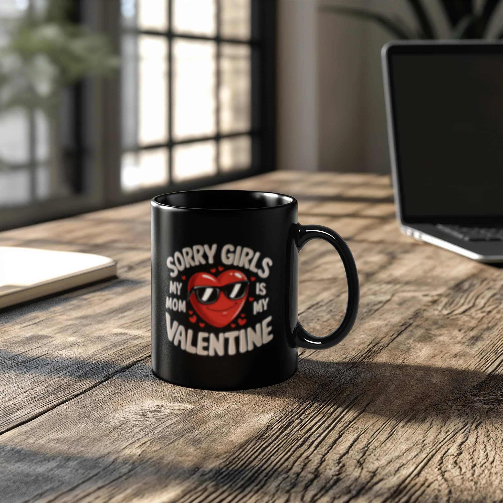 Sorry Girls Mom Is My Valentine - Black Ceramic Mug- Valentine Collection!