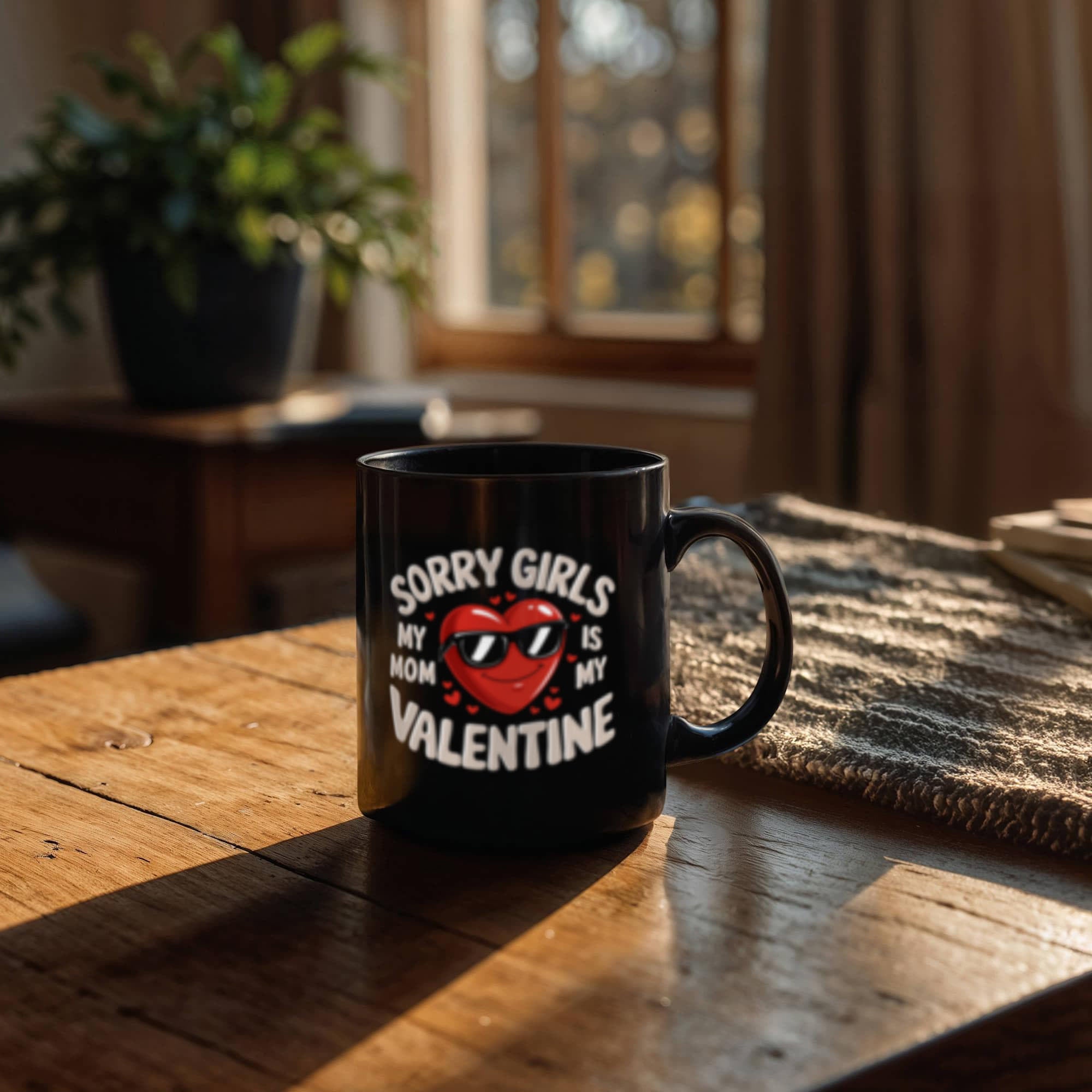 Sorry Girls Mom Is My Valentine - Black Ceramic Mug- Valentine Collection!