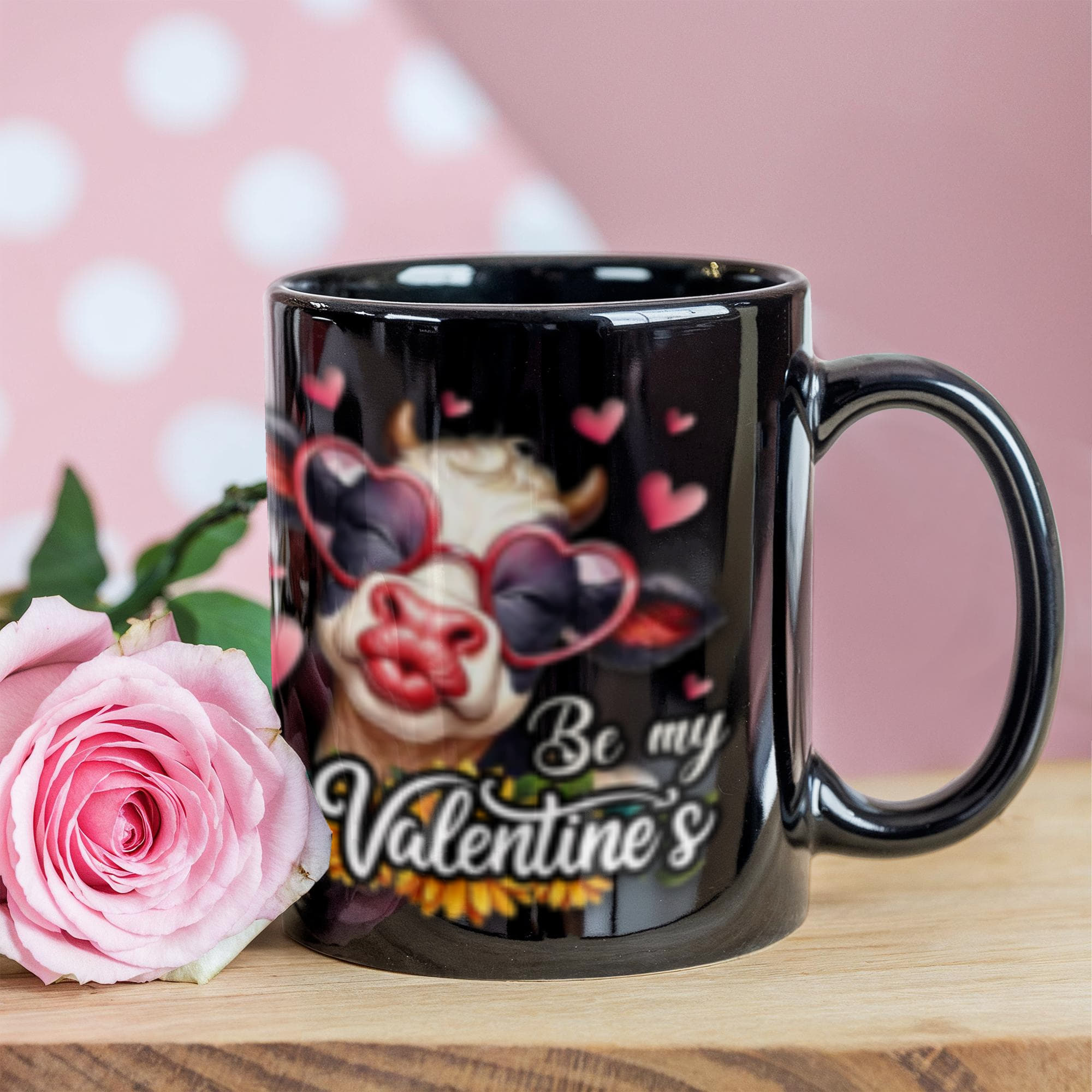 MOO My Valentine's - Black Ceramic Mug- Valentine Collection!