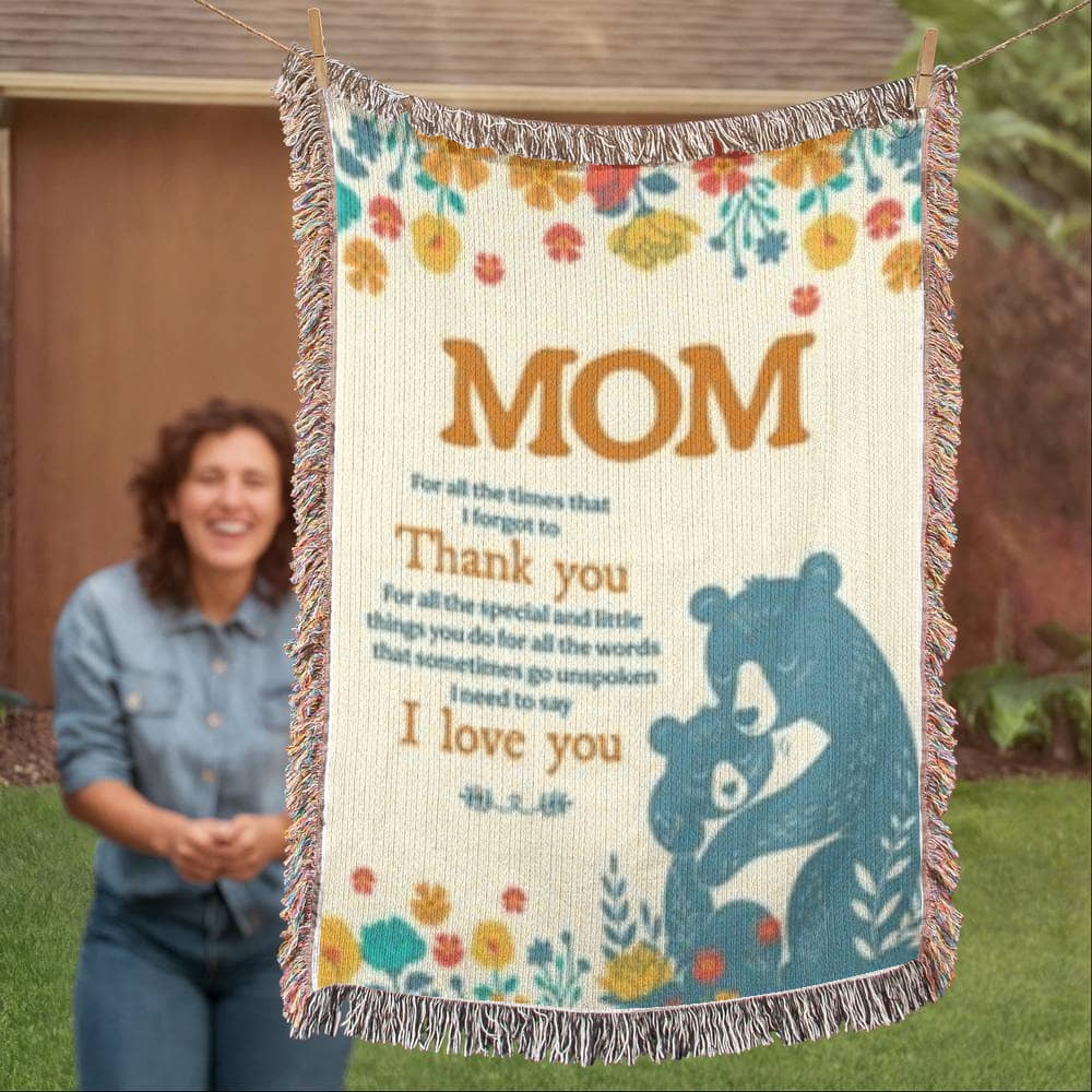 MOM - Thank you!-I Love You! - Heirloom Woven Blanket- NEW!