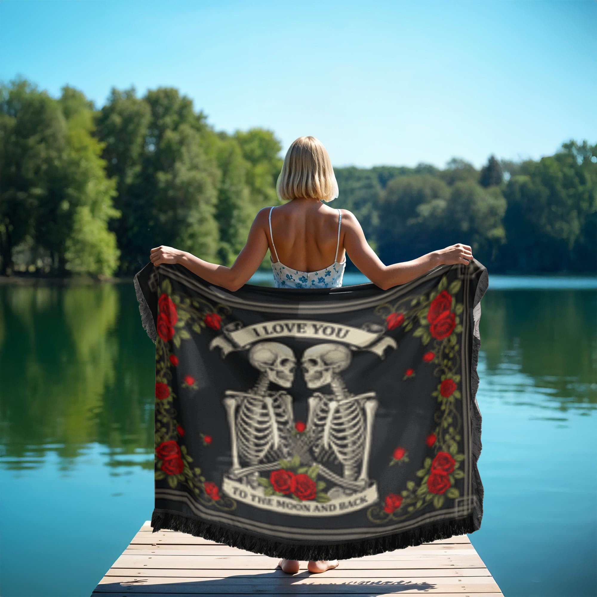 I Love You To The Moon & Back - Skeleton Woven Blanket