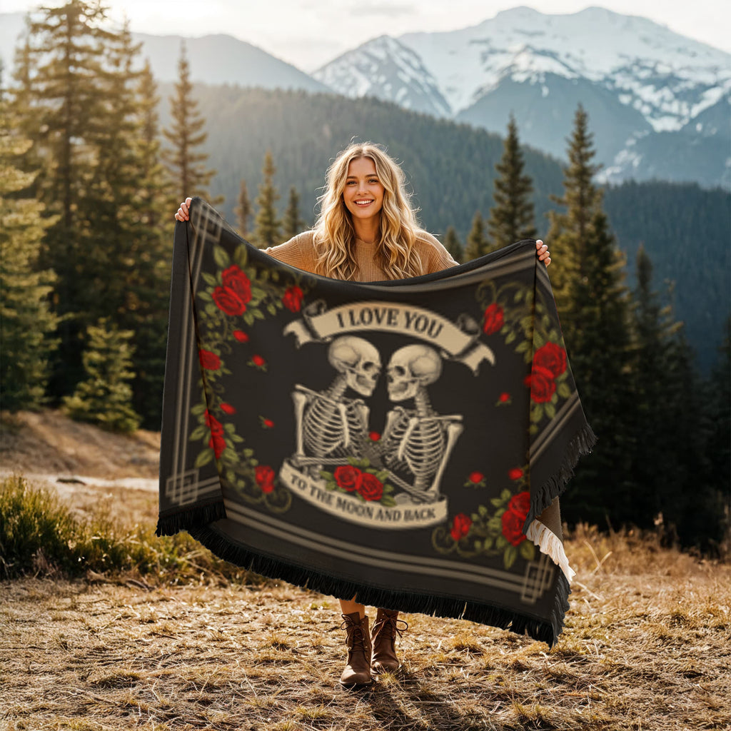 I Love You To The Moon & Back - Skeleton Woven Blanket