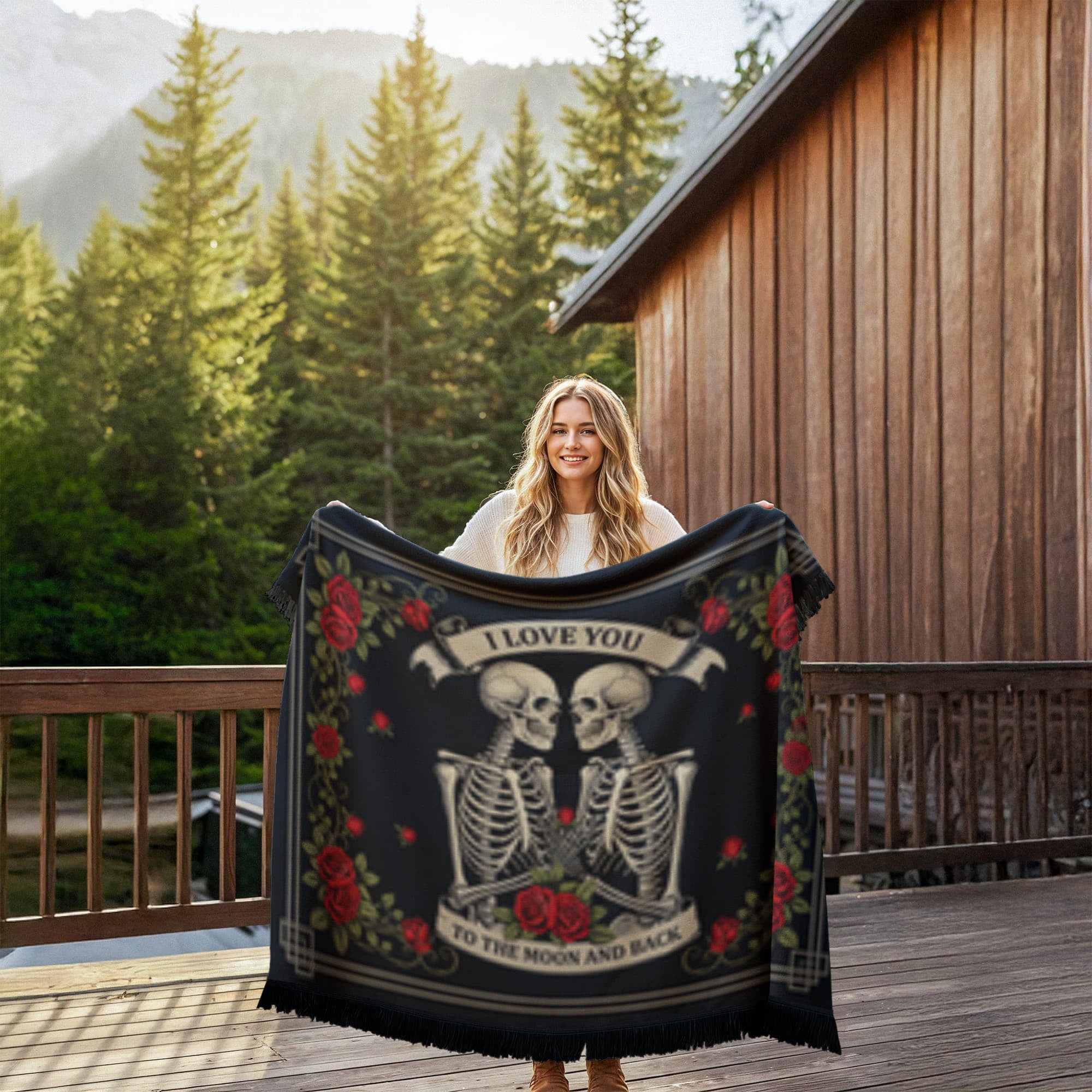I Love You To The Moon & Back - Skeleton Woven Blanket