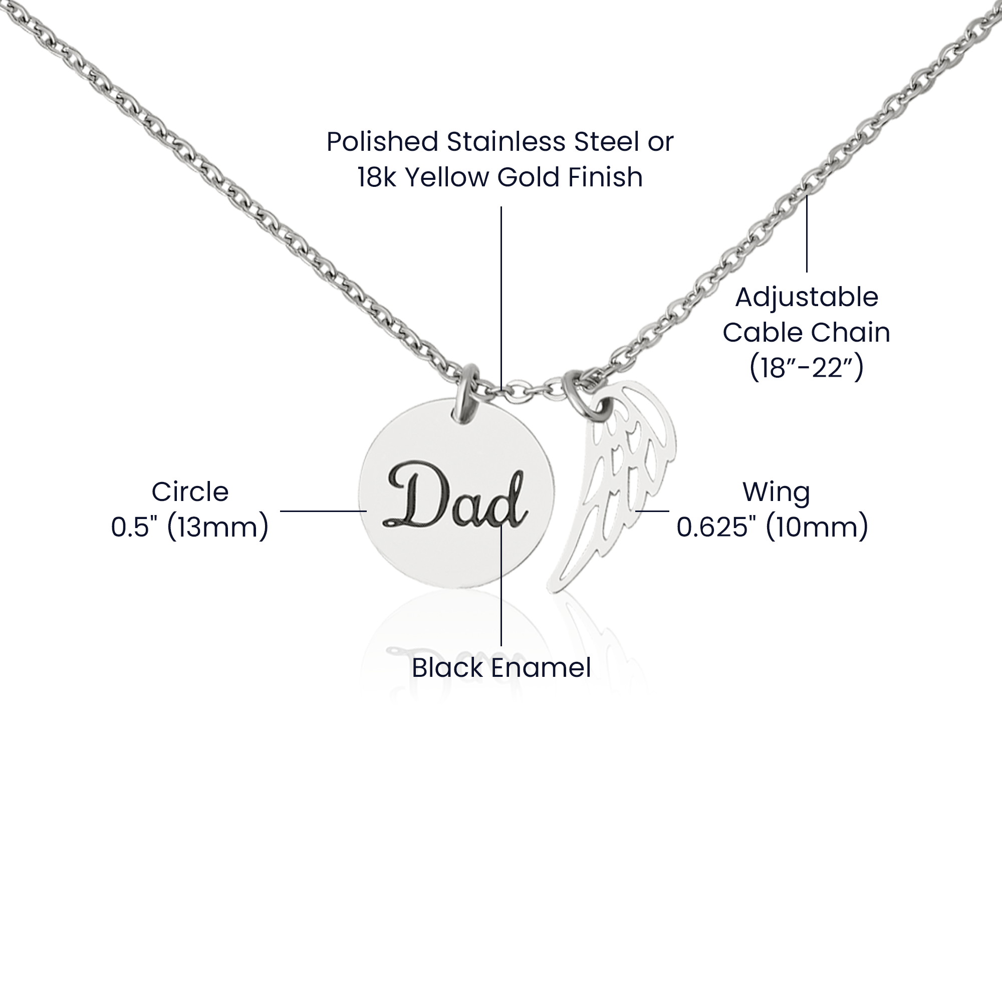 Dad -Remembrance Necklace w/ Angel Wing Charm