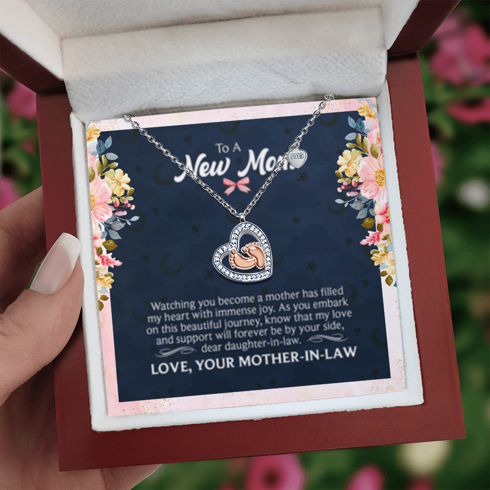 Mom to be from Mother in-law-Baby Feet Heart Necklace