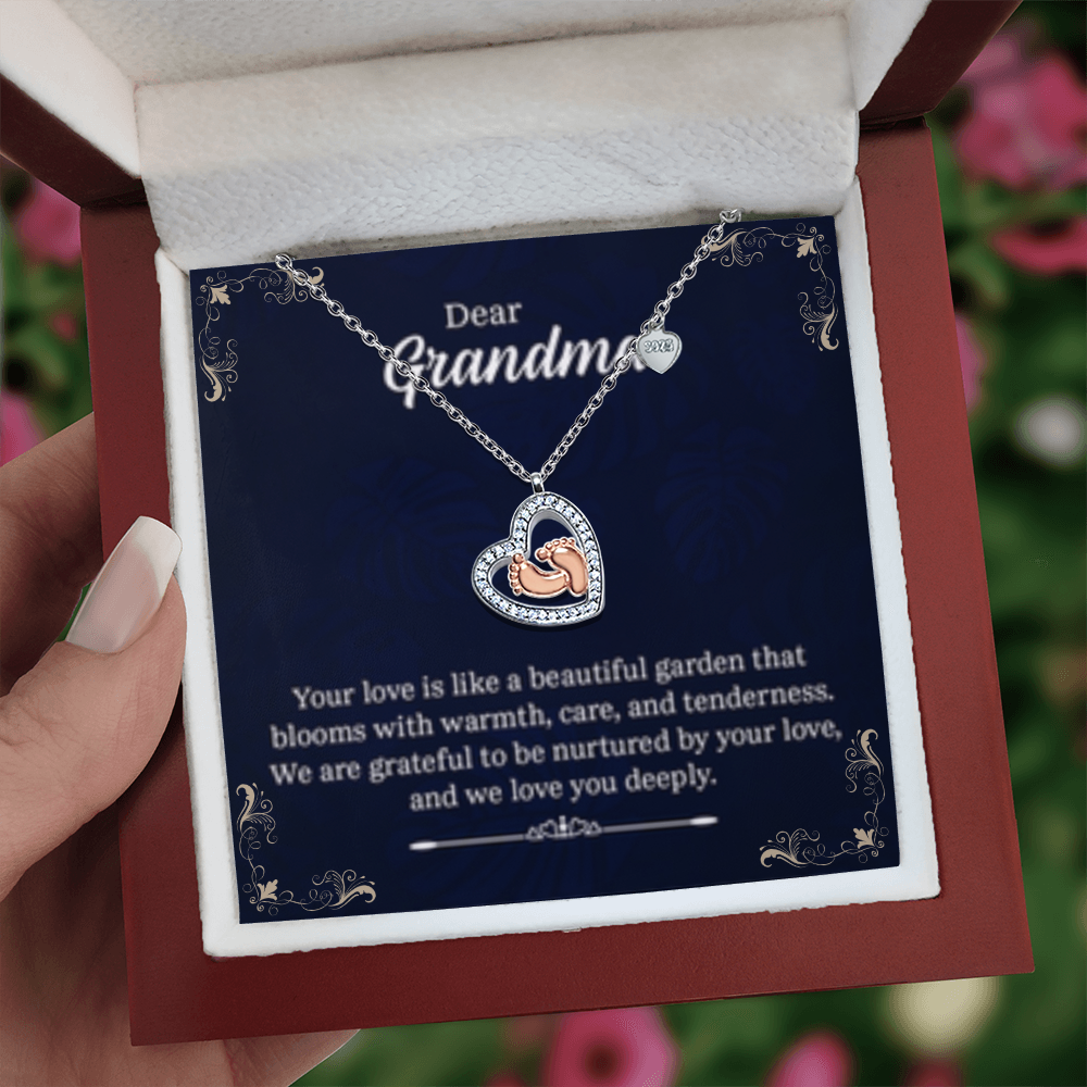 Dear Grandma- Baby Feet Heart Necklace