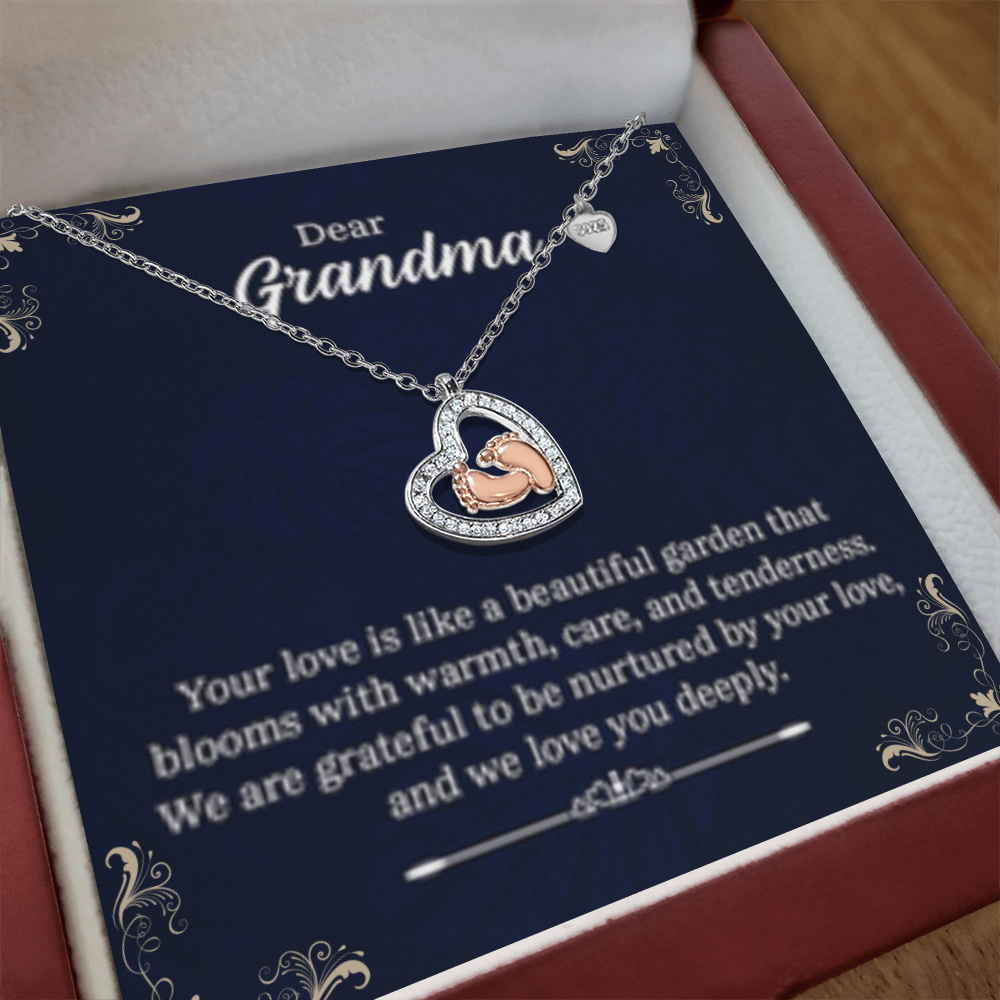 Dear Grandma- Baby Feet Heart Necklace