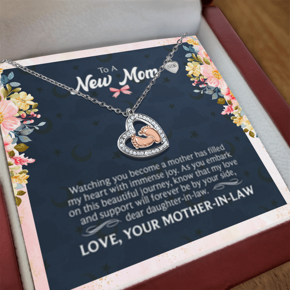 Mom to be from Mother in-law-Baby Feet Heart Necklace