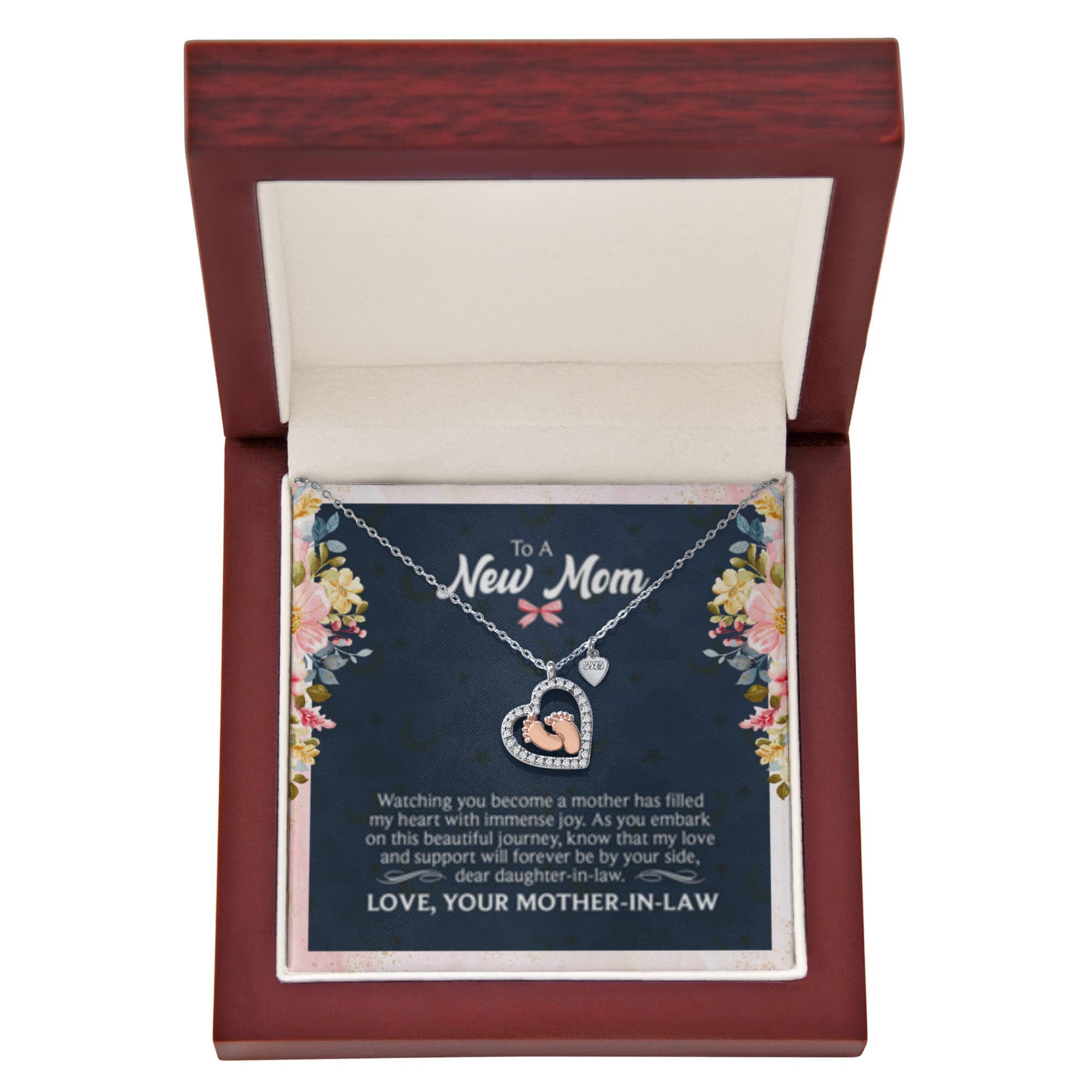 Mom to be from Mother in-law-Baby Feet Heart Necklace